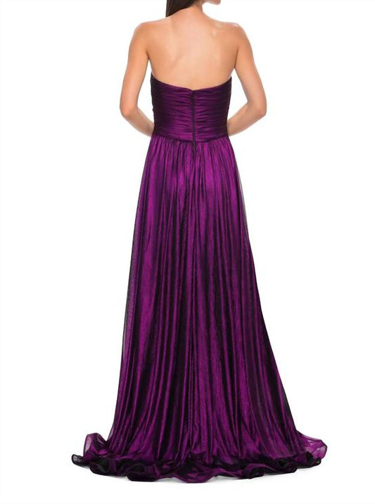 La Femme - Metallic Chiffon Dress