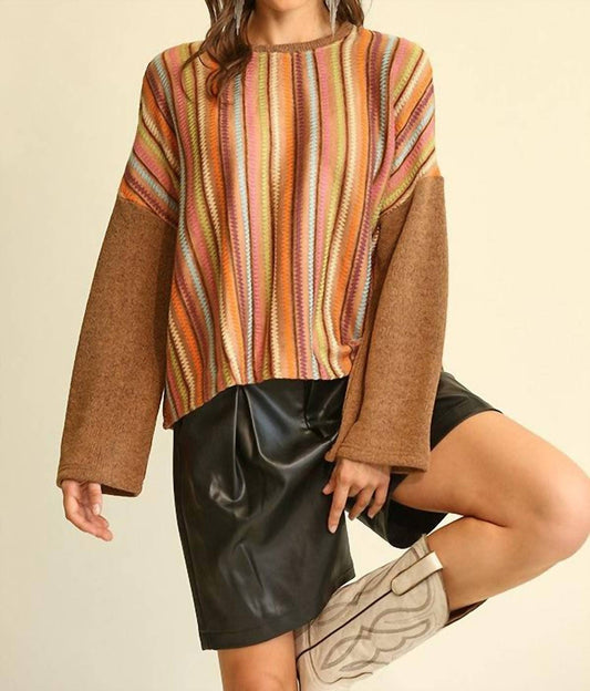 Gigio - Novelty Knit And Solid Knit Mixed Loose Top