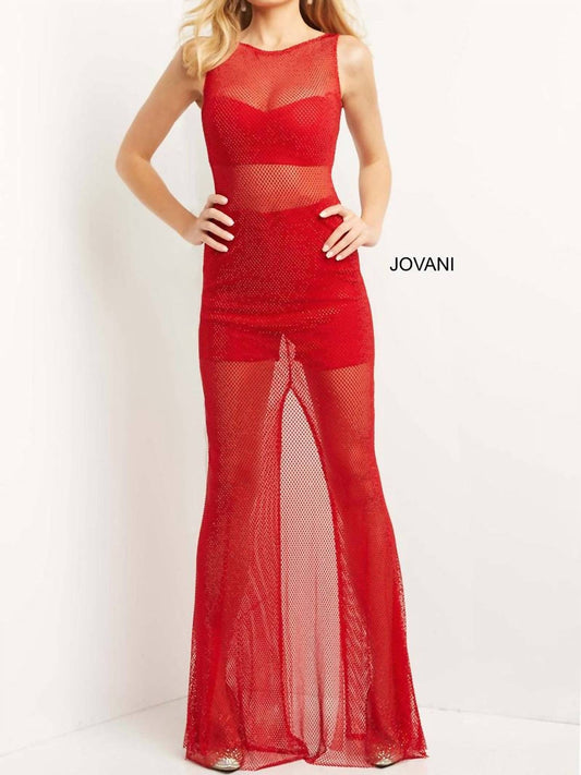 Jovani - Fitted Sheer Mesh Gown