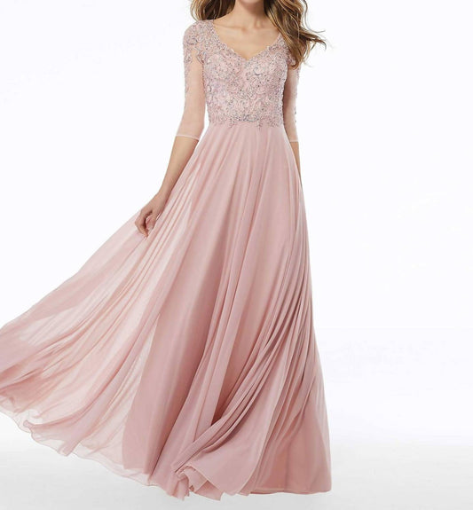 Mgny - Beaded A-line Evening Gown