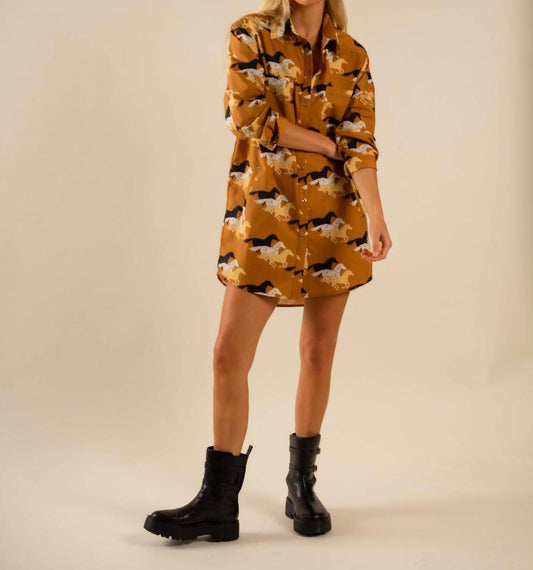 Care Tucker - Preslie Poplin Shirt Dress - All Over Wild Horses Pattern