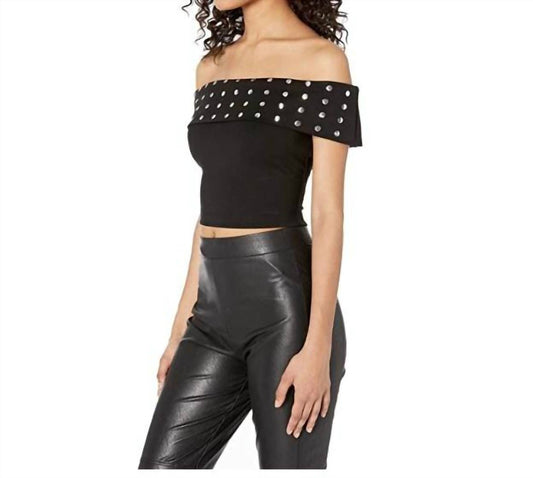 Bebe - Off the Shoulder Studded Crop Top