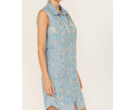 Scully - Embroidered Button Front Denim Mini Dress