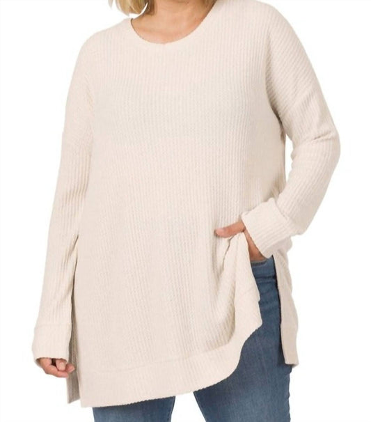 Zenana - Women's Brushed Thermal Waffle Round Neck Sweater