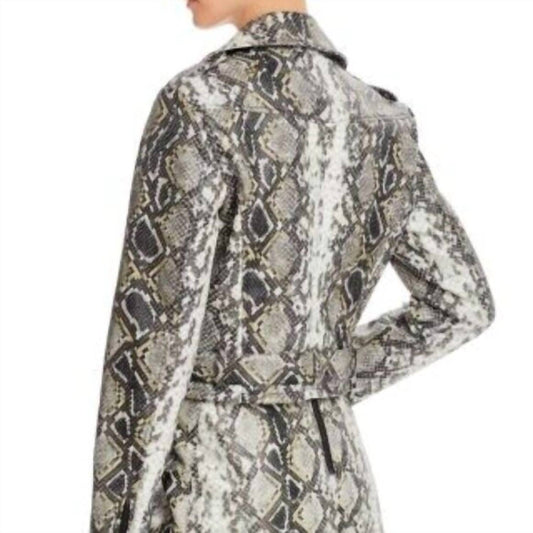 Aqua - Snake Print Faux Leather Moto Jacket