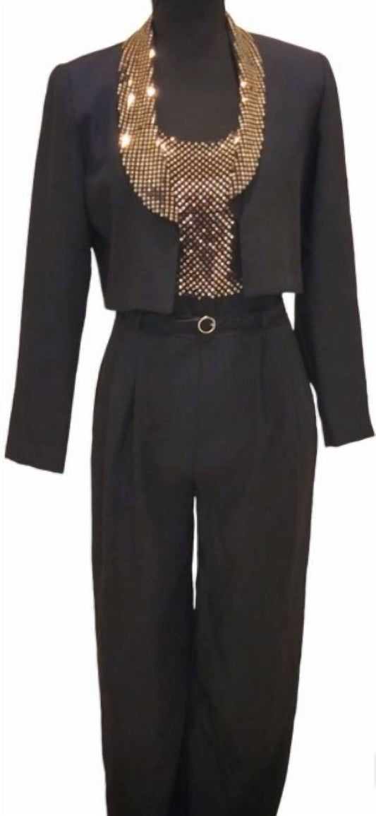 John Roberts - Women's Sequined Crop Blazer And Jumpsuit