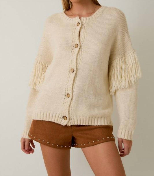 Sunday Edition - Round Neck Long Sleeve Fringe Cardigan