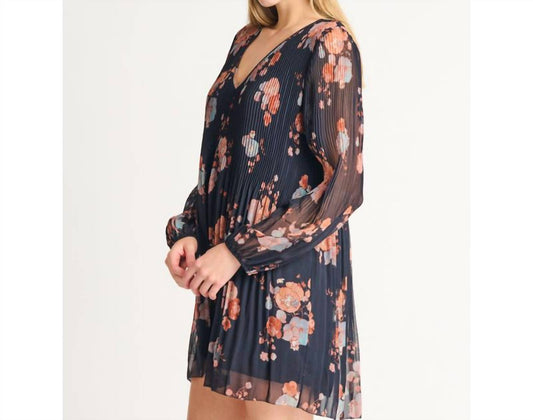 Dex - FLORAL PLEATED A-LINE DRESS