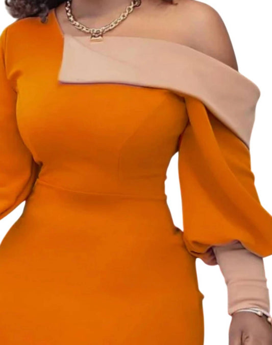 Metamorphosis - Nicole Off Shoulder Contrast Color Block Midi Dress