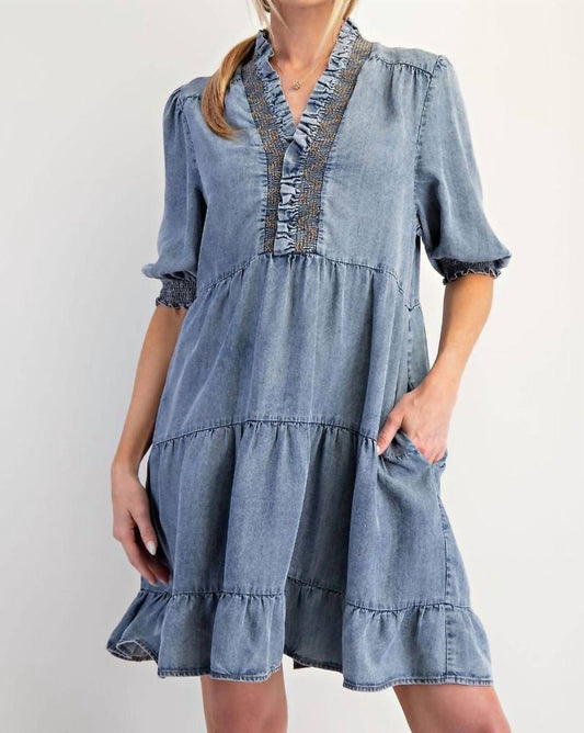 Easel - Washed Denim Mini Dress
