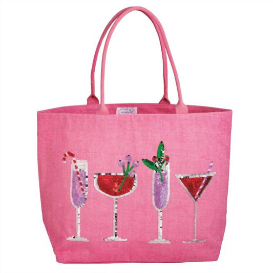 Mudpie - Women's Holiday Cocktails Sparkle Tote Bag