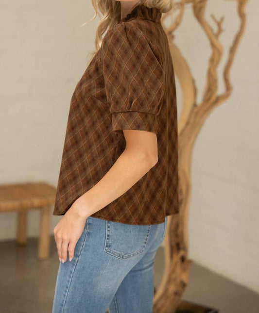 Voy - V-neck Argyle Plaid Flannel Top