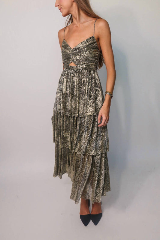 Moon River - Metallic Tiered Midi Dress