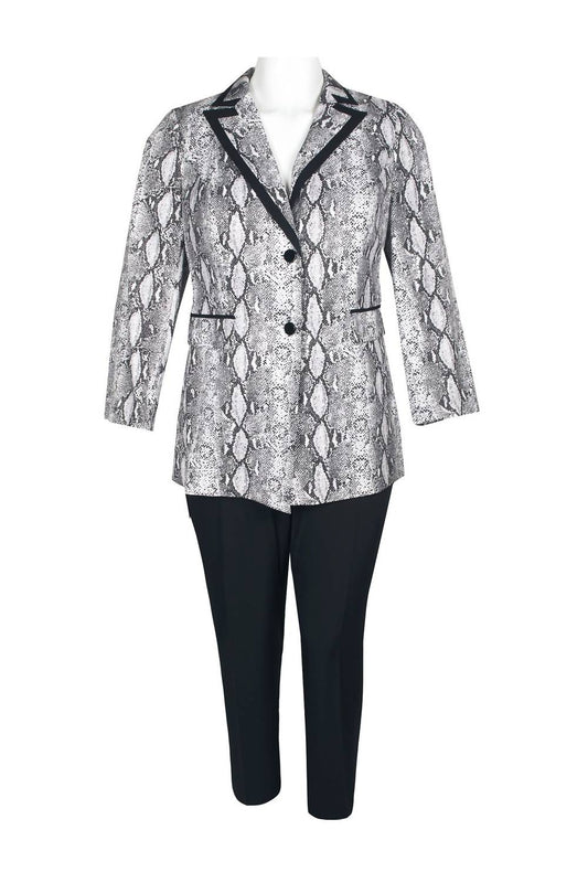 Emily Shalant - Women's Notched Collar Crepe Jacket & Pencil Pant Set - Plus