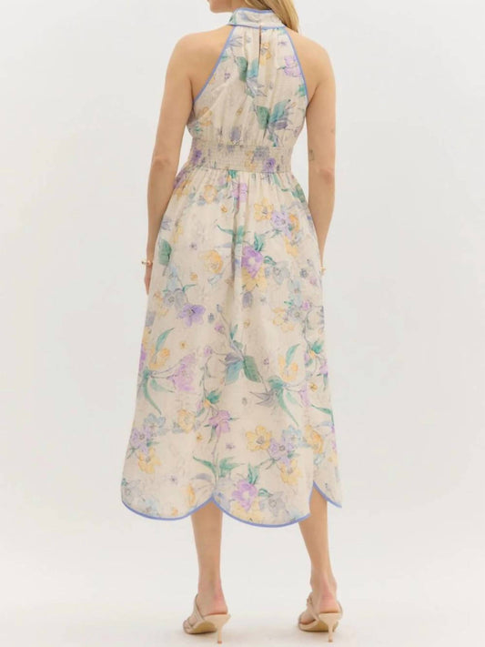 Entro - Scallop Hem Bloom Halter Dress