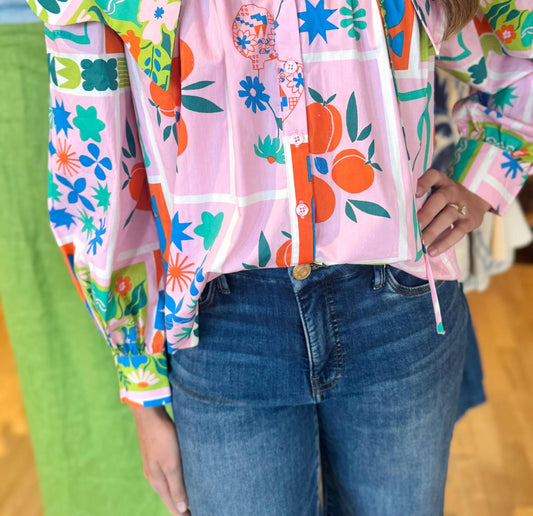 Karlie - Women's Floral Frame Collar Top