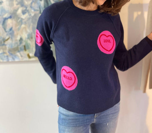 Jumper1234 - Navy Cashmere Sweater With Hearts