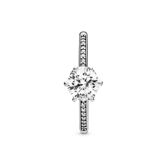 Pandora - Women's Clear Sparkling Crown Solitaire Ring