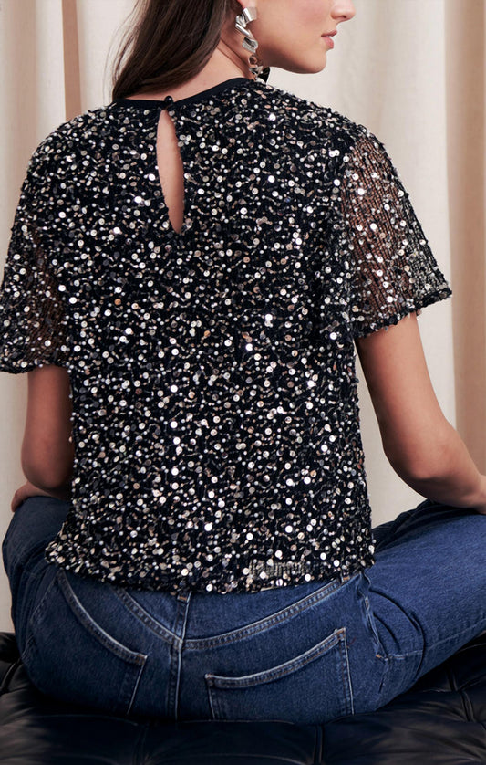 Saylor - Natassia Tweed Bead Sequin Top