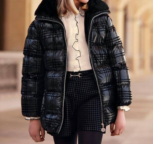 Abel & Lula - Girl's Flock Print Fur Lined Coat