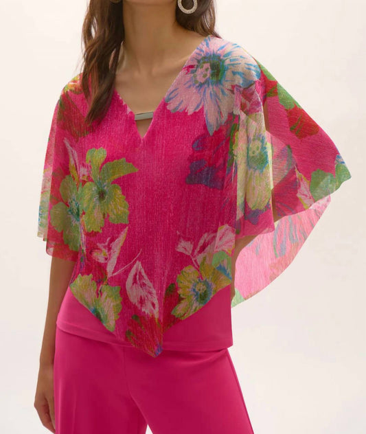 Joseph Ribkoff - Floral Print Pleated Knit Poncho Top