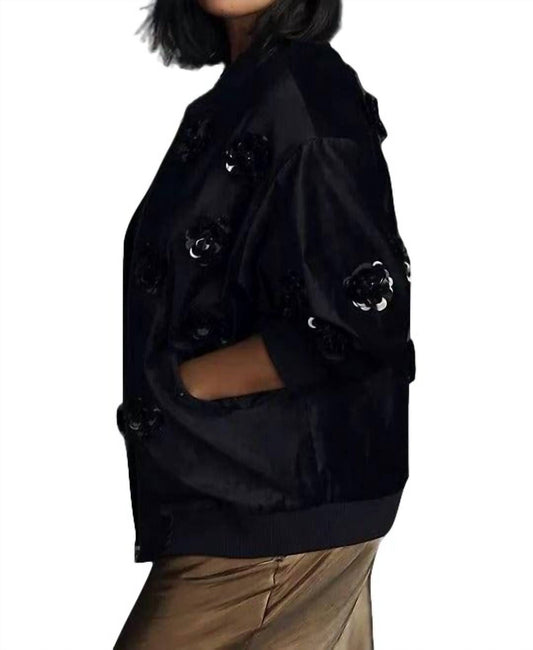 Eva Franco - Velvet Floral Embroidered Bomber Jacket