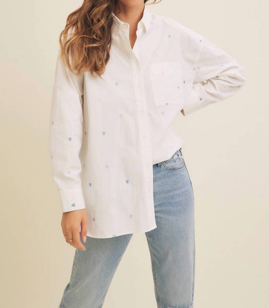 In February - Full Of Hearts Embroidery Button-down Shirt