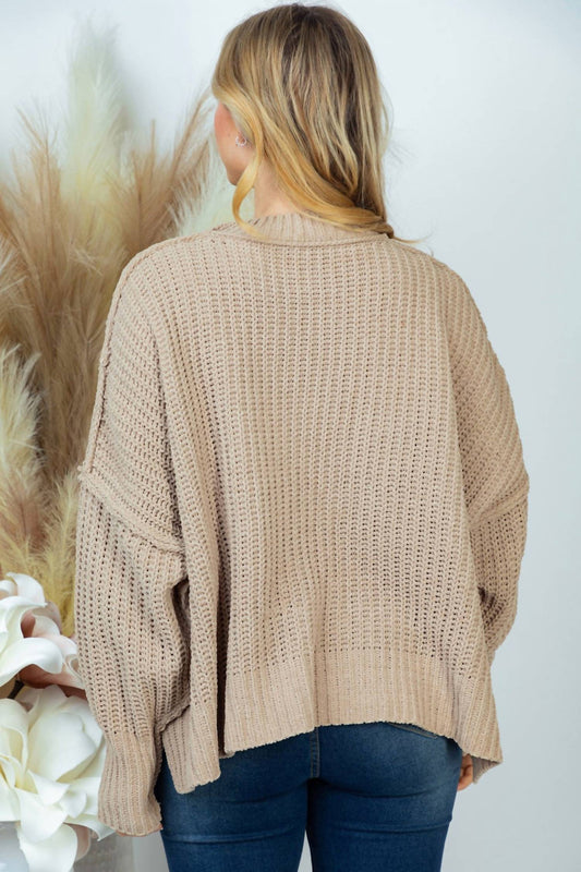 White Birch - Long Sleeve Solid Knit Sweater