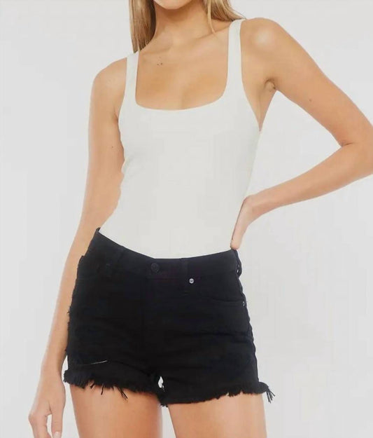 Kancan - High Rise Fray Hem Denim Shorts