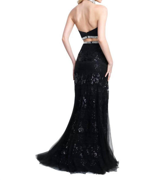 Blush Prom - Sequin Satin Lace Two Piece Gown With Beaded Collar