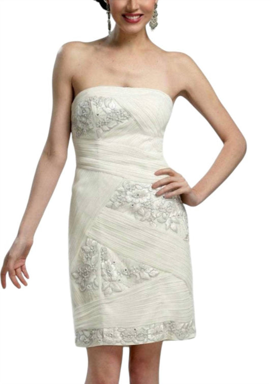 Sue Wong - Strapless Pleated Bandage Floral Dress