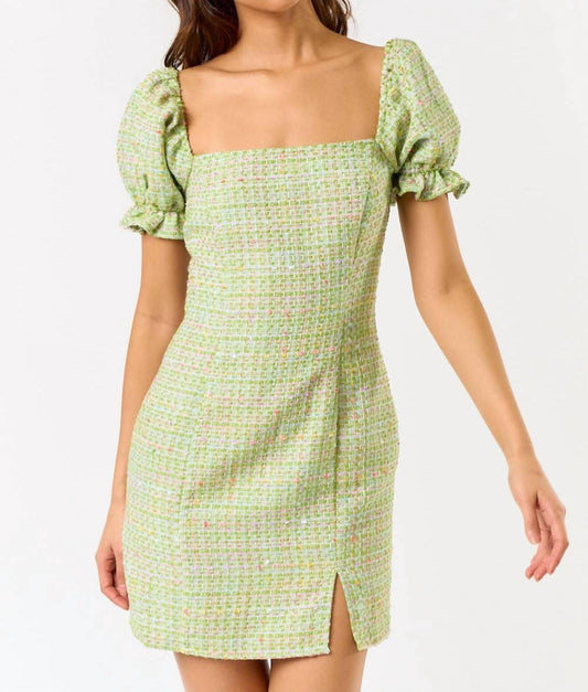 Blue Blush - Square Neck Mini Tweed Dress