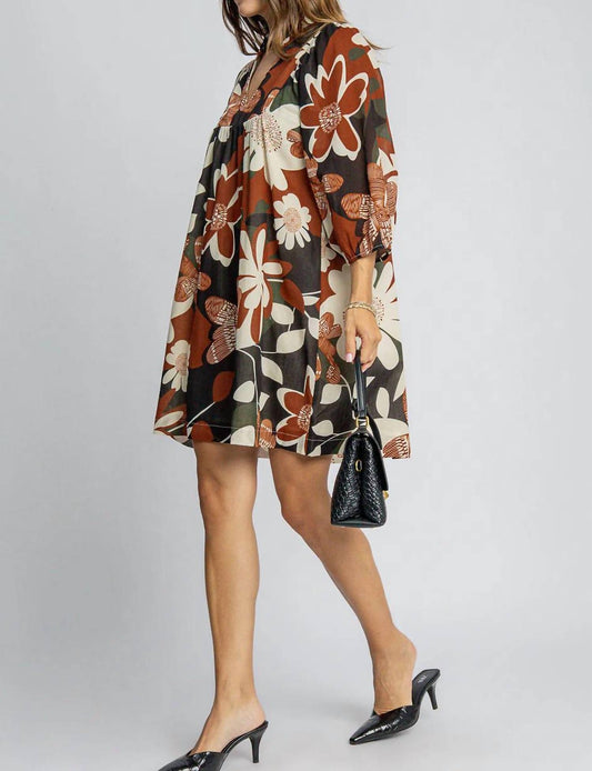 Style U - Fall Floral High Neck Mini Dress