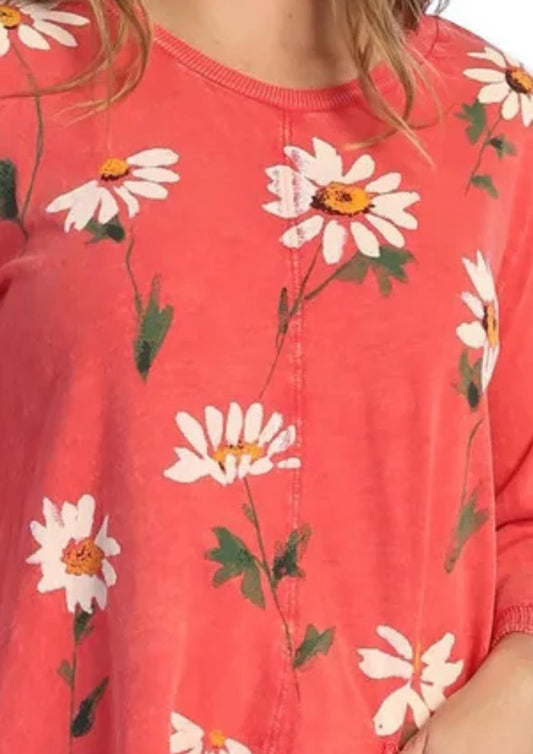 Jess & Jane - Daisy Fun Mineral Washed Mesh Contrast Top