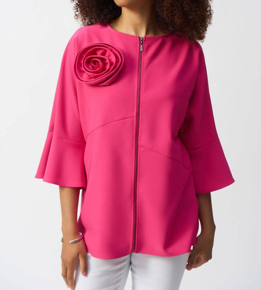 Joseph Ribkoff - Rosette Detail Zip Front Jacket
