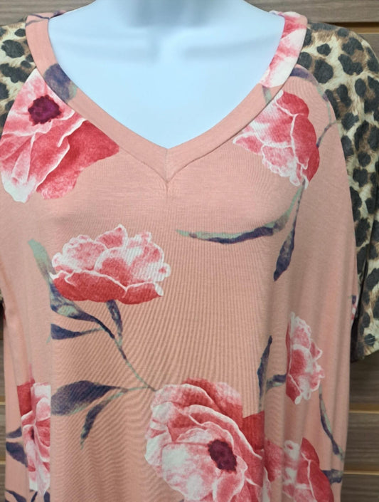 Hopely - Women's Floral Leopard Short Sleeve