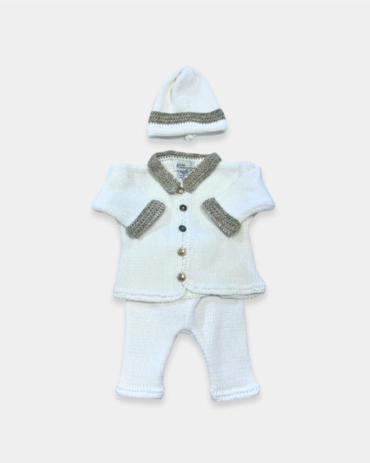 Gita - Boy's 2pc Sweater With Soft Green/beige Tweed Collar & Cuff With Hat