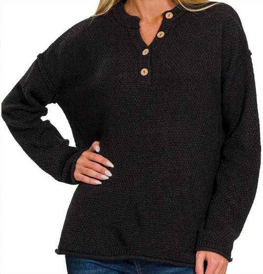 Zenana - 4 Button Henley Basic Sweater