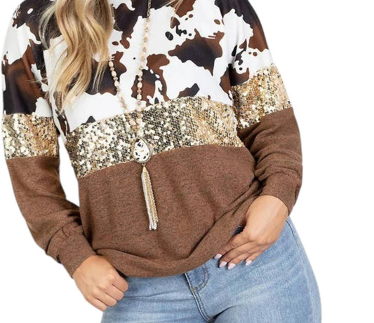 Sunshine & Rodeos - Cow Print Top with Sequin