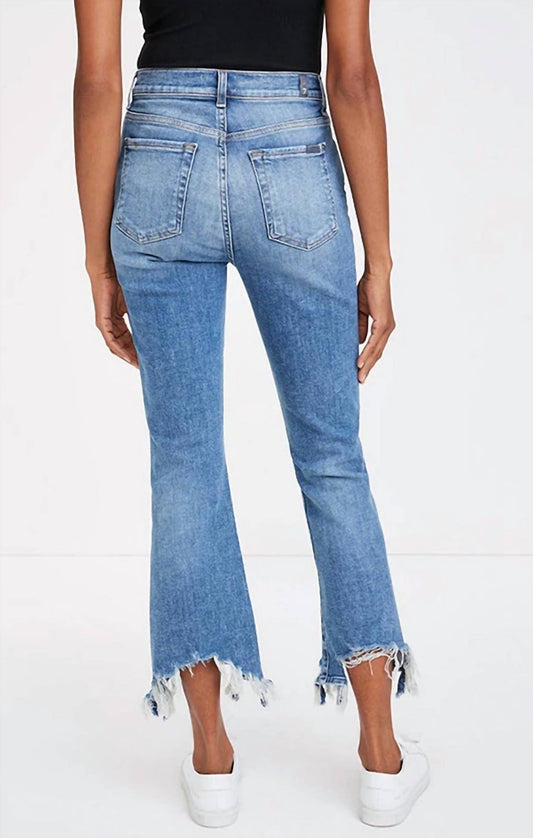 7 For All Mankind - High Waist Slim Kick With Long Side Hem And Destroy Jeans
