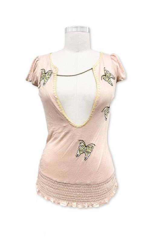 Paparazzi - Chained V-neck Top With Embroidery & Beaded Works
