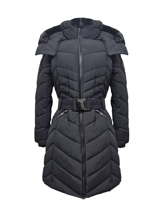Michael Michael Kors - Women's Chevron Quarter Belted Scuba Coat With Removable Hood