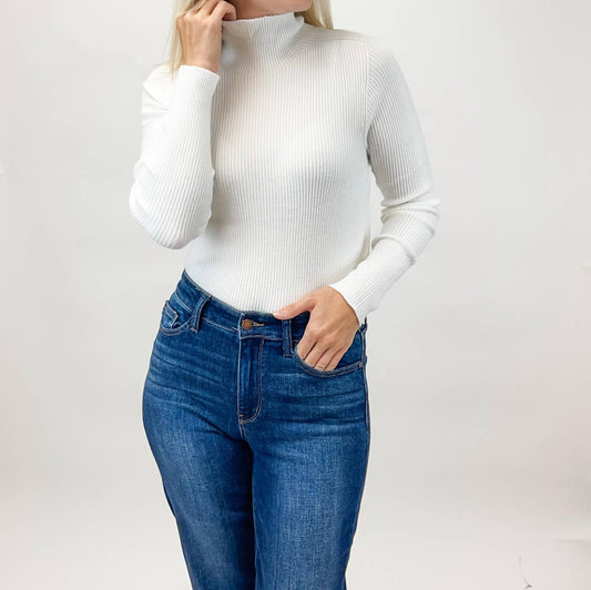 Bluivy - Wholegarment Mock Neck Ribbed Knit Top