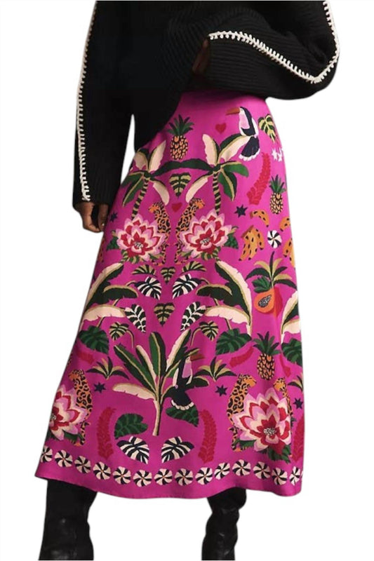 Rosa Clothing - Bold High-Waisted Botanical Print Skirt