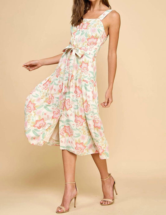 Tcec - Floral Print Button Down Flowy Hem Midi Dress