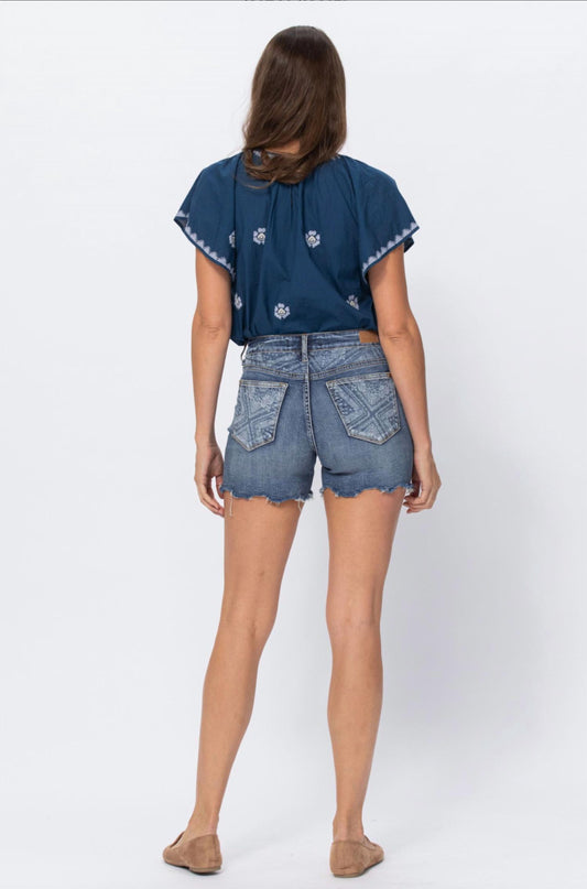 Judy Blue - Paisley Bandana Printed Jean Shorts