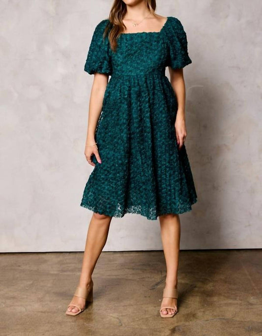 Tea N Rose - Flower Texture Puff Sleeve Dress