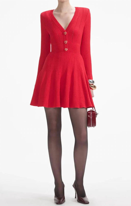 Self-Portrait - Pointelle Knitted Mini Dress