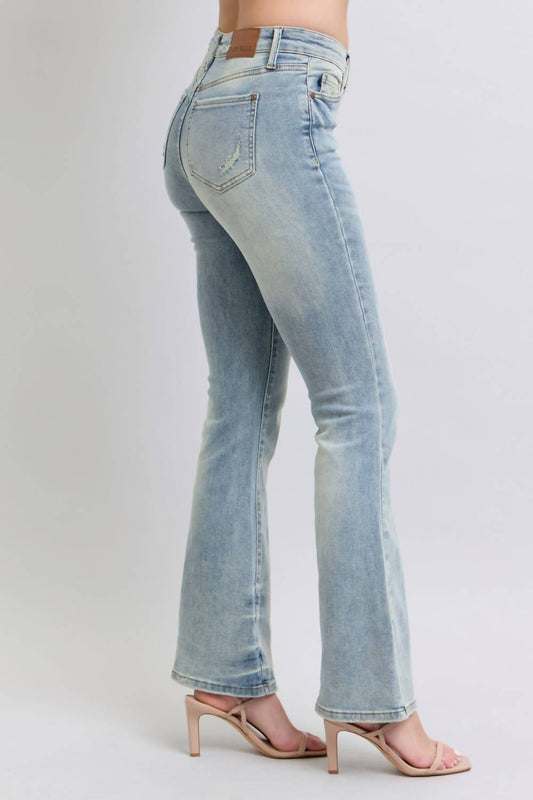 Judy Blue - Mid Rise Tinted Pin Tack Detail Flare Jeans