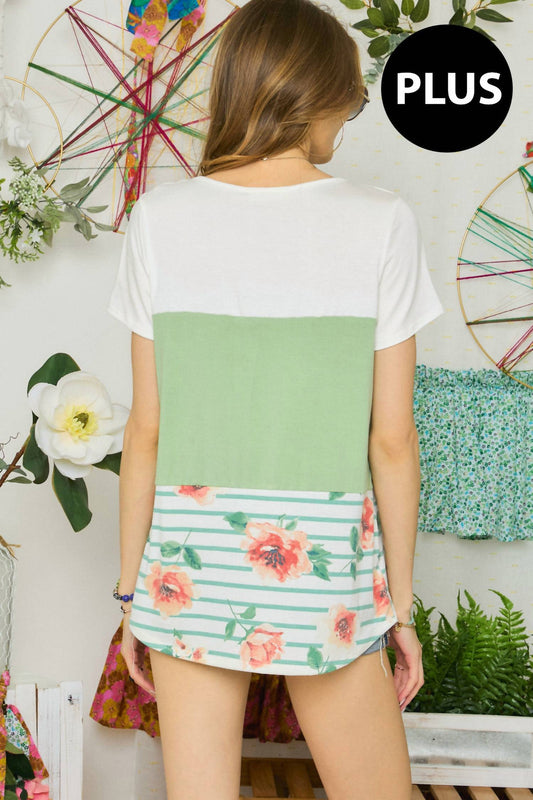 Stripe Floral Plus Tee
